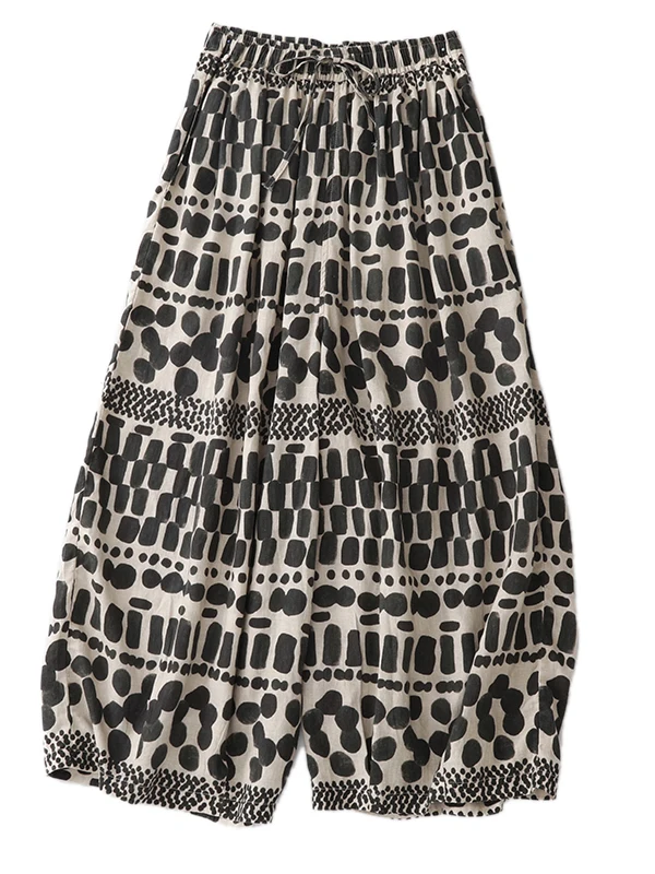 Retro Print Cotton Linen Wide Leg Pants Elastic Waist Slimming Skirt Casual Loose Fit Summer Women's plus Size Trousers
Retro Print Cotton Linen Wide Leg Pants Elastic Waist Slimming Skirt Casual Loose Fit Summer Women's plus Size Trousers