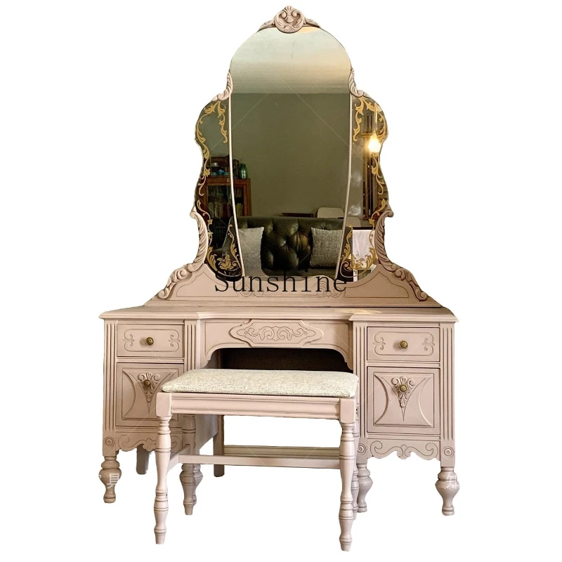 French retro carved solid wood dresser small apartment household bedroom integrated with mirror
French retro carved solid wood dresser small apartment household bedroom integrated with mirror