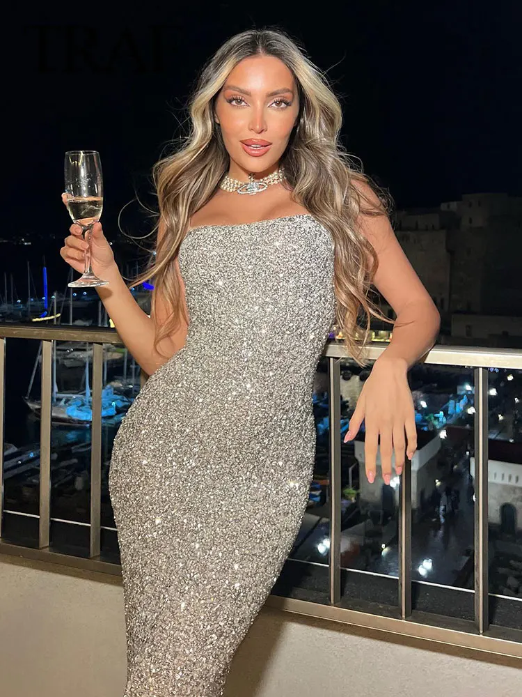 TRAF Women's Fashion Sequin Sling Dress Female Summer Chic Elegant O Neck Sleeveless Evening Party Dresses Vestidos Mujer
TRAF Women's Fashion Sequin Sling Dress Female Summer Chic Elegant O Neck Sleeveless Evening Party Dresses Vestidos Mujer