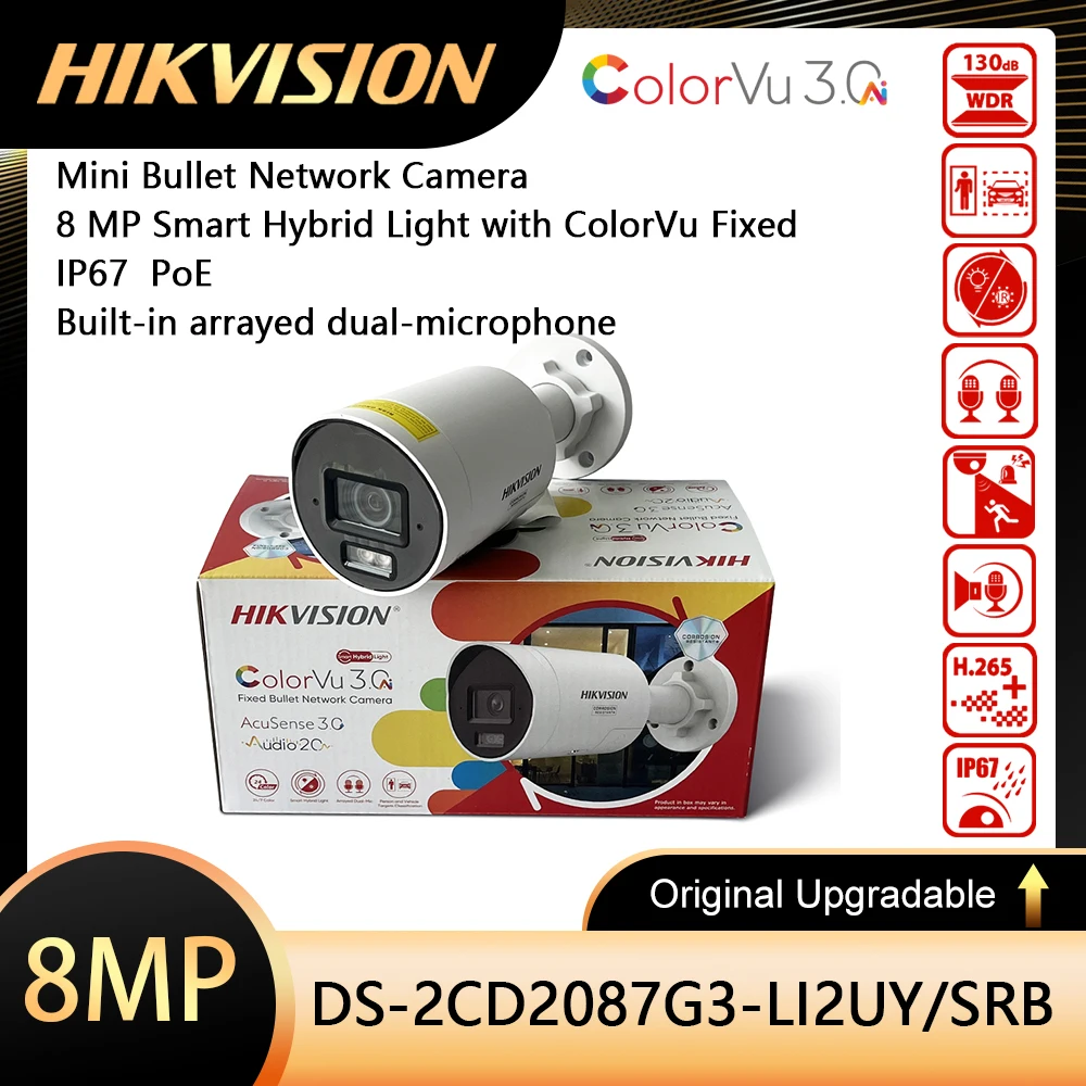 Hikvision DS-2CD2087G3-LI2UY/SRB 8MP Smart Hybrid Light with ColorVu Fixed Mini Bullet Network Camera cctv System
Hikvision DS-2CD2087G3-LI2UY/SRB 8MP Smart Hybrid Light with ColorVu Fixed Mini Bullet Network Camera cctv System