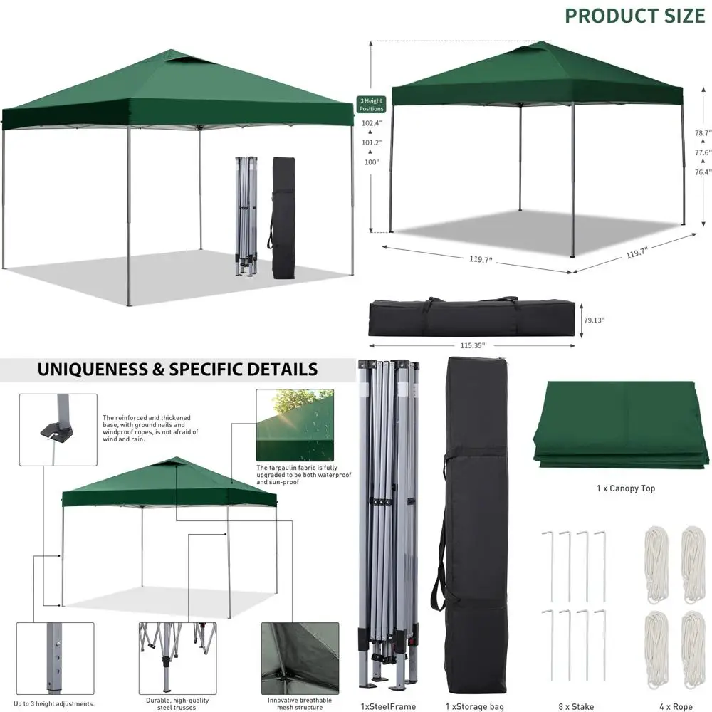 Portable Outdoor Canopy Tent, 10x10 Feet Easy Setup Gazebo for Events, Parties, Camping, Green
Portable Outdoor Canopy Tent, 10x10 Feet Easy Setup Gazebo for Events, Parties, Camping, Green