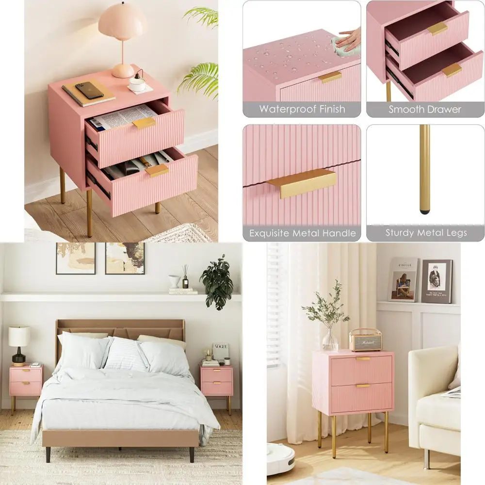 Contemporary Gold-Accented Nightstand with Drawer and Shelf for Bedroom or Living Room (2 Drawers, Pink)
Contemporary Gold-Accented Nightstand with Drawer and Shelf for Bedroom or Living Room (2 Drawers, Pink)