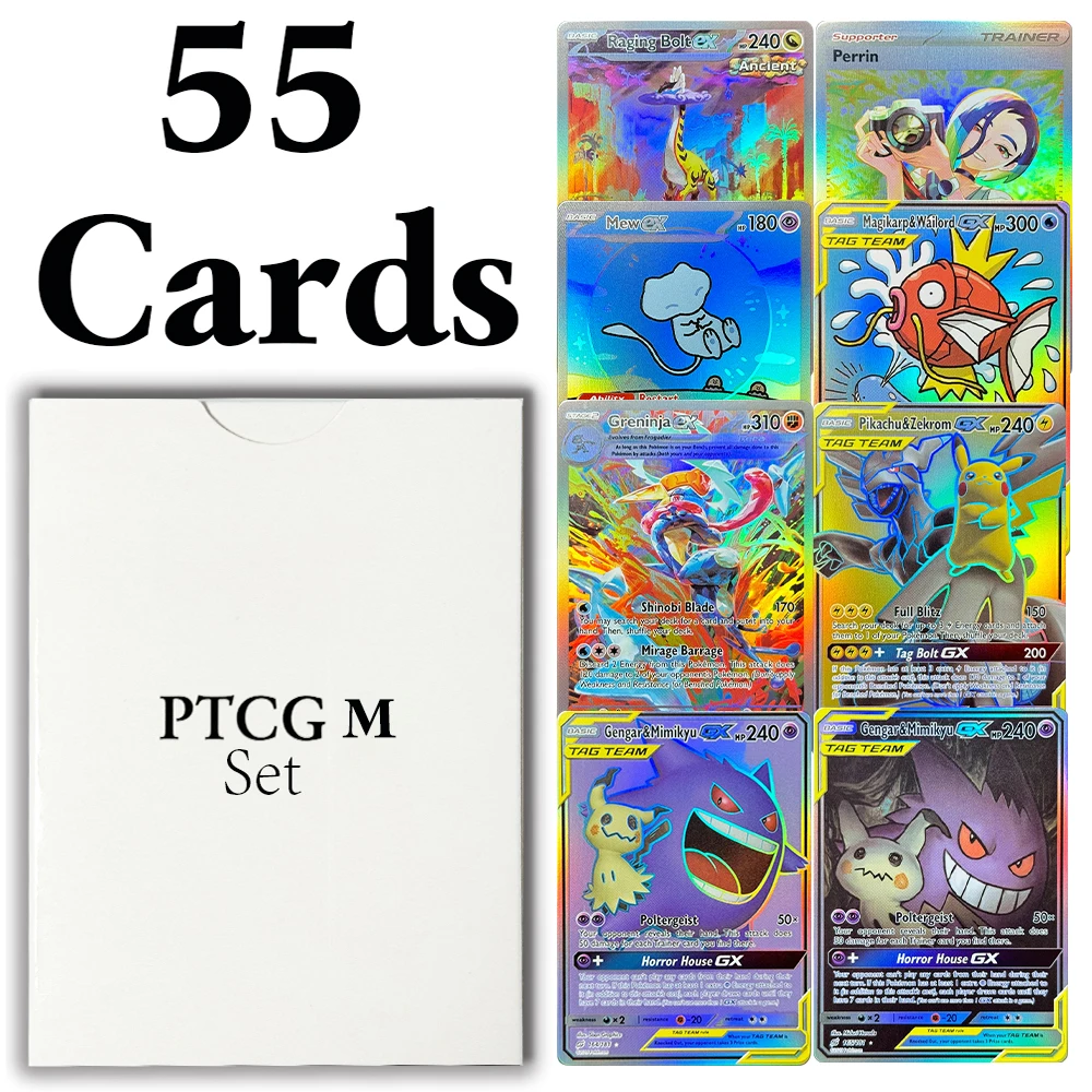 55PCS Pkm Whole Set PTCG-M holographic Cards Gengar&Mimikyu GX Pikachu&Zekrom GX Greninja ex Mewex Perrin Collectible Toy Gift
55PCS Pkm Whole Set PTCG-M holographic Cards Gengar&Mimikyu GX Pikachu&Zekrom GX Greninja ex Mewex Perrin Collectible Toy Gift
