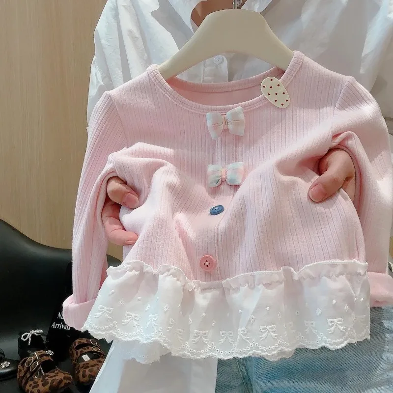 Girls Spring Autumn Trendy Knitted Sweater Round Neck Long Sleeve Candy Color Hoodie Princess Style Lace Bow Children Clothing
Girls Spring Autumn Trendy Knitted Sweater Round Neck Long Sleeve Candy Color Hoodie Princess Style Lace Bow Children Clothing