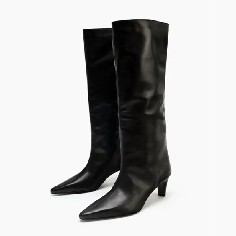 Black Soft Leather PU Knee-high Boots Women Fashion Pointed-toe Brand Designer Boots Comfortable Kitten Heel Zapatos De Mujer
Black Soft Leather PU Knee-high Boots Women Fashion Pointed-toe Brand Designer Boots Comfortable Kitten Heel Zapatos De Mujer