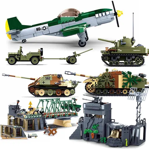 WW2 Normandy Landings UK US Germany Army Sets Building Blocks Bricks Toys World War II 2 Military Vehicle Pershing Panther Tanks