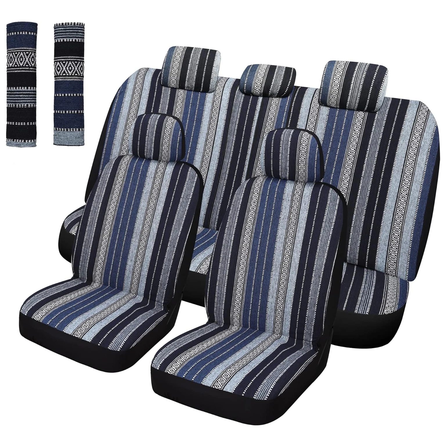 AUTOKING Blue Striped Ethnic Style Car Seat Covers Full Set for Sedan SUV Truck, Includes Front Rear Headrest & Seatbelt Pads
AUTOKING Blue Striped Ethnic Style Car Seat Covers Full Set for Sedan SUV Truck, Includes Front Rear Headrest & Seatbelt Pads
