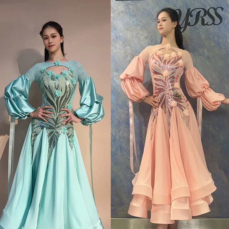 High End Ballroom Dance Competition Dress Flower Sequin Satin Puff Sleeves Waltz Dance Performance Dresses Adult Prom Dance Wear
High End Ballroom Dance Competition Dress Flower Sequin Satin Puff Sleeves Waltz Dance Performance Dresses Adult Prom Dance Wear