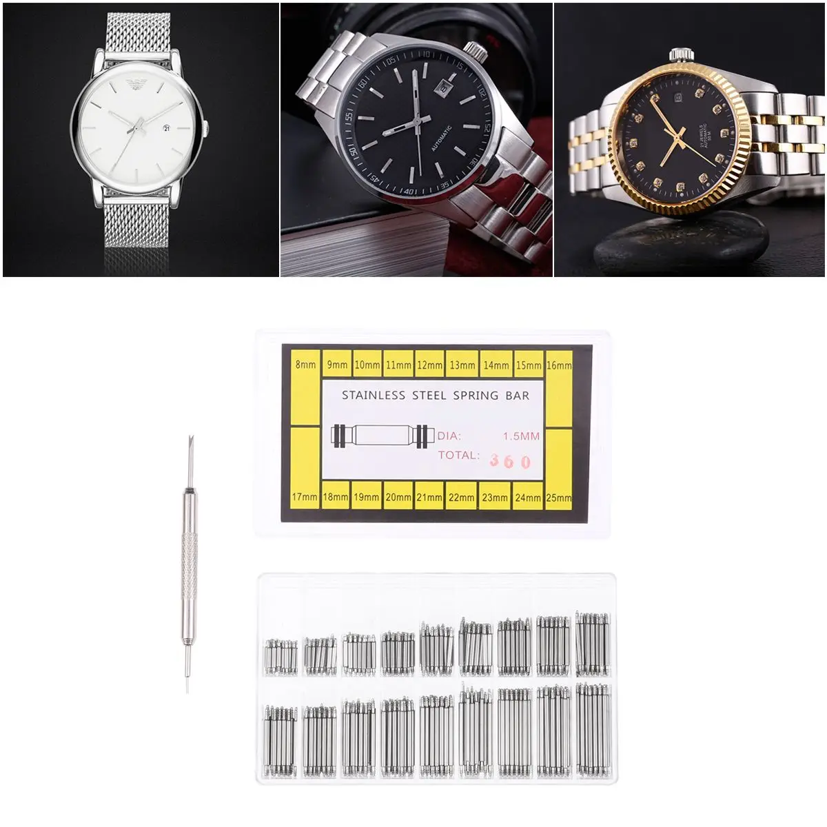 360 Pcs Watch Repair Accessories Professional Kit Stainless Steel B Replacement Pins for Spring Bar Watch Strap Link Adjustment
360 Pcs Watch Repair Accessories Professional Kit Stainless Steel B Replacement Pins for Spring Bar Watch Strap Link Adjustment