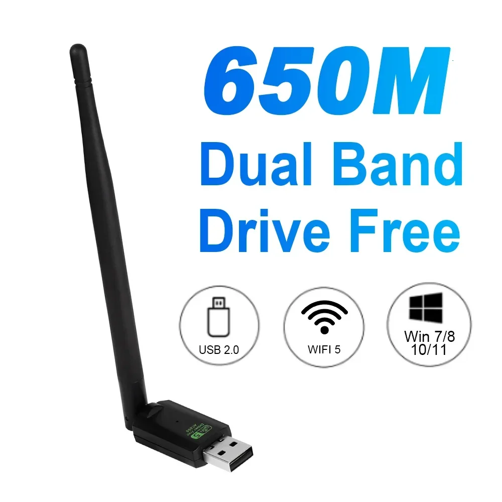 USB Wifi Adapter 650Mbps 5G 2.4G Wireless WiFi USB Ethernet for PC Laptop Desktop Windows Linux WiFi Antenna Dongle Network Card
USB Wifi Adapter 650Mbps 5G 2.4G Wireless WiFi USB Ethernet for PC Laptop Desktop Windows Linux WiFi Antenna Dongle Network Card