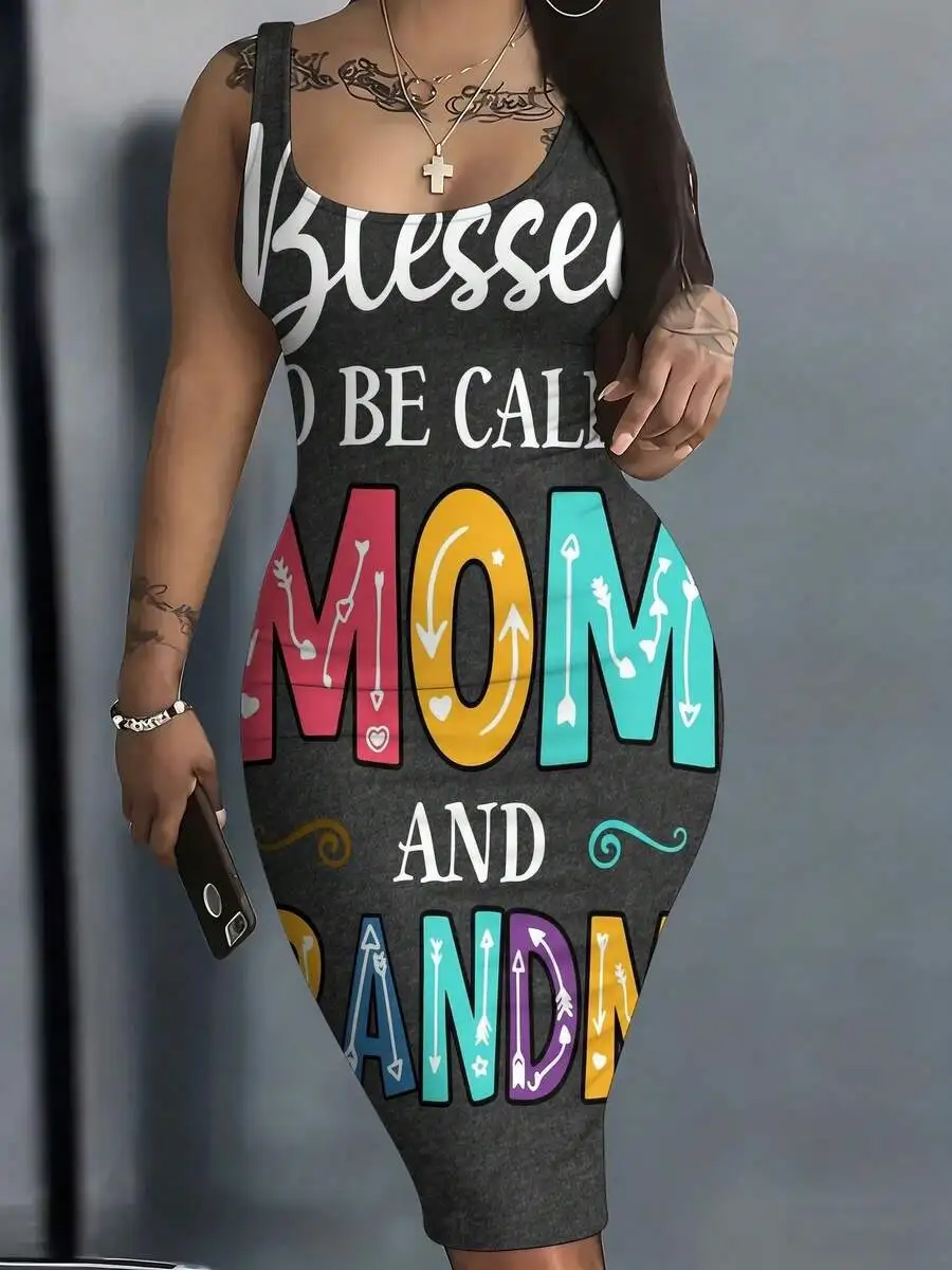 Womens Sleeveless Bodycon Dress With Colorful Mom And Grandma Print
Womens Sleeveless Bodycon Dress With Colorful Mom And Grandma Print