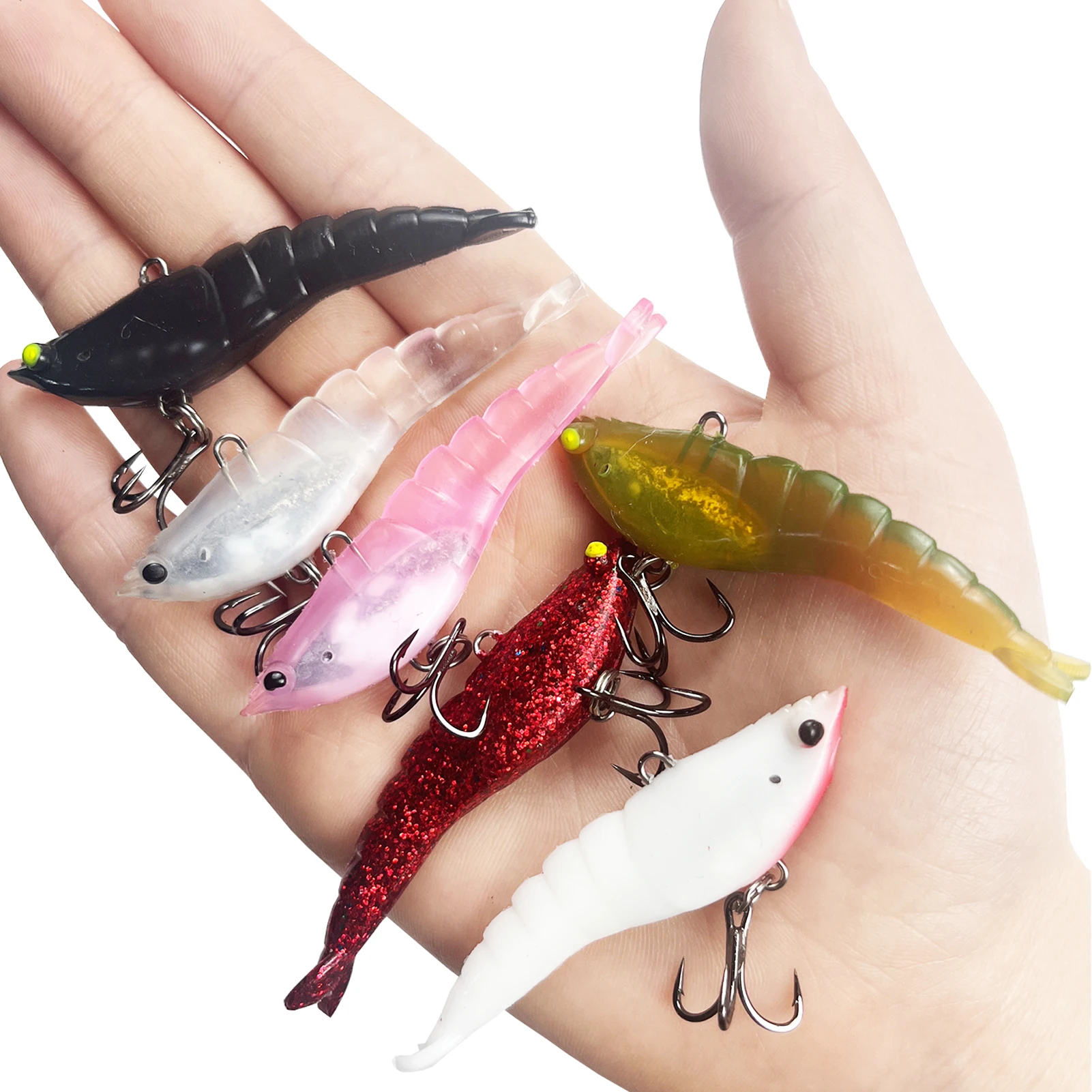 6pcs Bass Fishing Soft Baits with Triple Hook,6.5cm 10.8g Realistic Soft Rubber Jig Head Artificial Baits Trolling Swimbaits
6pcs Bass Fishing Soft Baits with Triple Hook,6.5cm 10.8g Realistic Soft Rubber Jig Head Artificial Baits Trolling Swimbaits