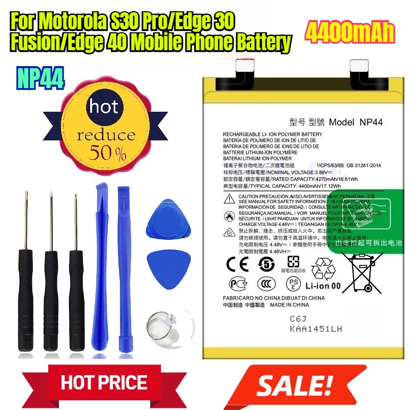 NP44 4400mAh for Motorola S30 Pro/Edge 30 Fusion/Edge 40 Mobile Phone Battery
NP44 4400mAh for Motorola S30 Pro/Edge 30 Fusion/Edge 40 Mobile Phone Battery