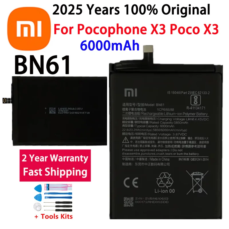 2024 Years 100% Original Brand New BN61 6000mAh Battery For Xiaomi Pocophone X3 Poco X3 Phone Replacement Batteries
2024 Years 100% Original Brand New BN61 6000mAh Battery For Xiaomi Pocophone X3 Poco X3 Phone Replacement Batteries