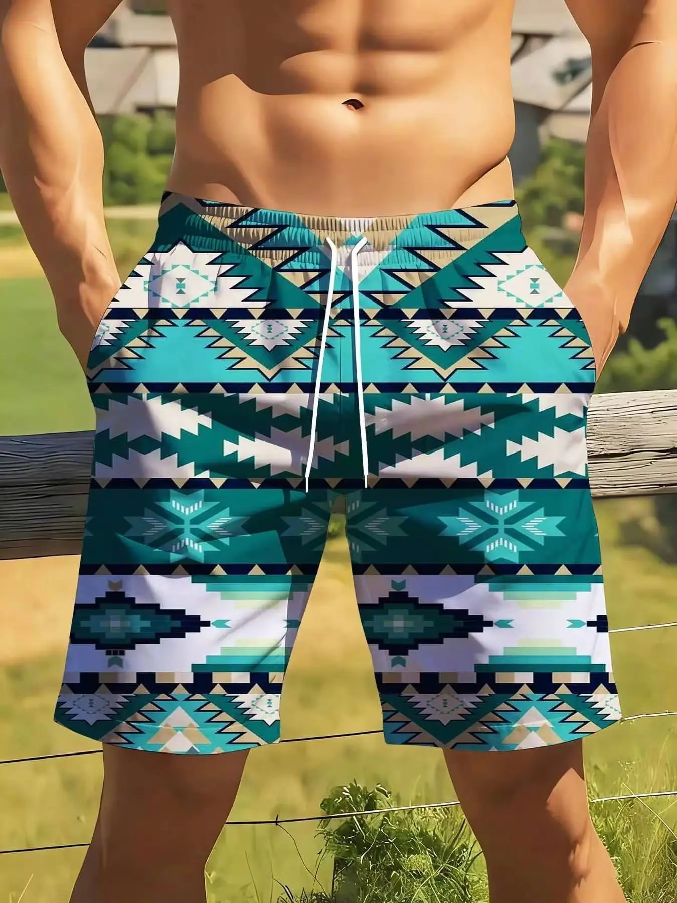 Geometric Pattern Swim Trunks For Men Summer Beach Wear Quick Dry Board Shorts With Drawstring Waist Big Size Suitable For Casual And Sports
Geometric Pattern Swim Trunks For Men Summer Beach Wear Quick Dry Board Shorts With Drawstring Waist Big Size Suitable For Casual And Sports