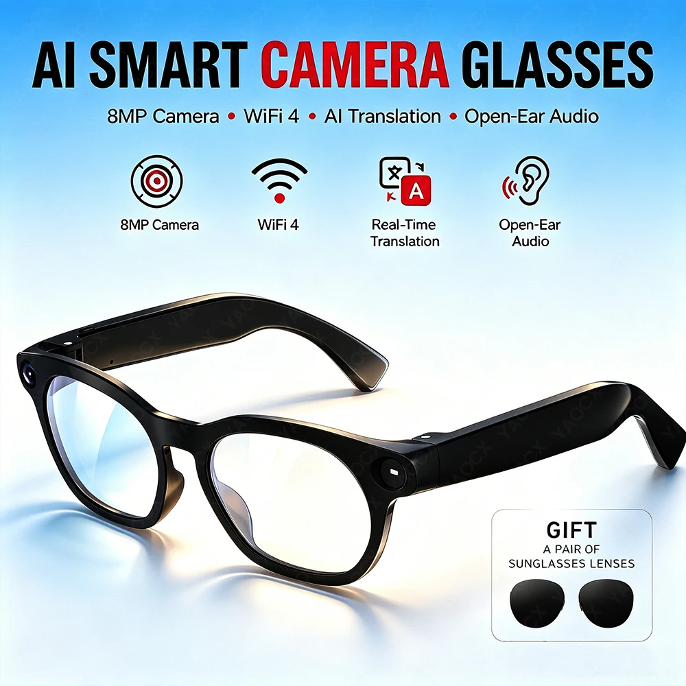 New Smart Glasses 8MP Men BT Call 290 Mah Music Playback AI Intelligent Translation Camera Control Fashion Sunglasses Eyeglasses
New Smart Glasses 8MP Men BT Call 290 Mah Music Playback AI Intelligent Translation Camera Control Fashion Sunglasses Eyeglasses