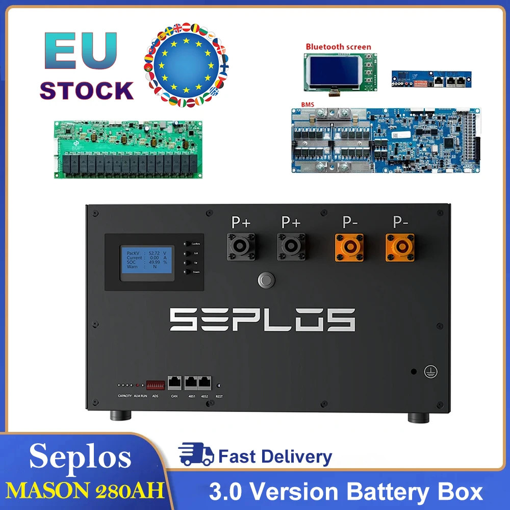Seplos 48V 280ah Battery Pack DIY Kits with Active Balancer 2A Balance current Smart BMS 51.2V LiFePO4 Batteries Case Box
Seplos 48V 280ah Battery Pack DIY Kits with Active Balancer 2A Balance current Smart BMS 51.2V LiFePO4 Batteries Case Box