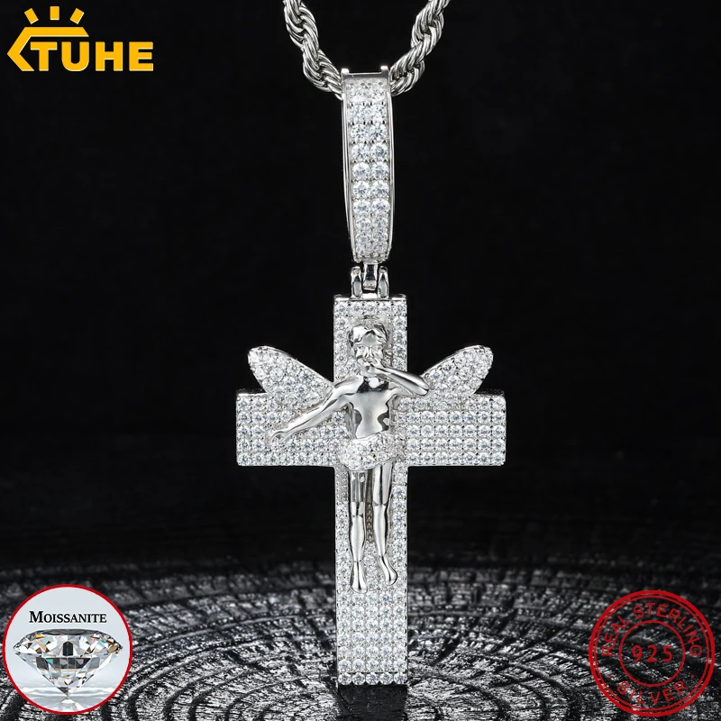 TUHE Full Moissanite Angel Cross Pendant Necklace Silver Plated 925 Sterling Silver For Men Women Hip Hop Jewelry Party Gift
TUHE Full Moissanite Angel Cross Pendant Necklace Silver Plated 925 Sterling Silver For Men Women Hip Hop Jewelry Party Gift