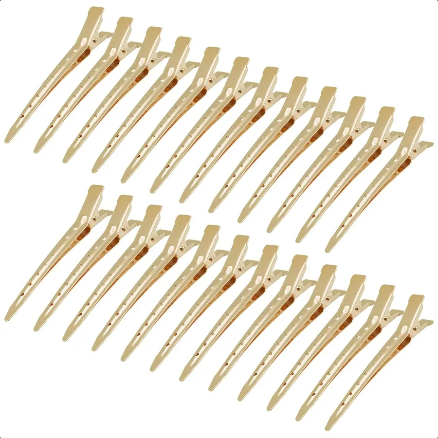 24 Packs Duck Bill Clips 3.35 Inches Rustproof Metal Alligator Curl Clips with Holes for Hair Styling Hair Coloring Gold
24 Packs Duck Bill Clips 3.35 Inches Rustproof Metal Alligator Curl Clips with Holes for Hair Styling Hair Coloring Gold