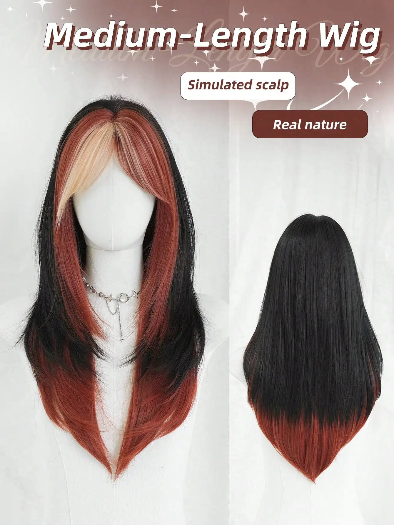 24-Inch Brown Highlight Orange Medium-Length Straight Wig With Certain Bangs For Women, Soft Heat-Resistant Fiber Full Machine S
24-Inch Brown Highlight Orange Medium-Length Straight Wig With Certain Bangs For Women, Soft Heat-Resistant Fiber Full Machine S