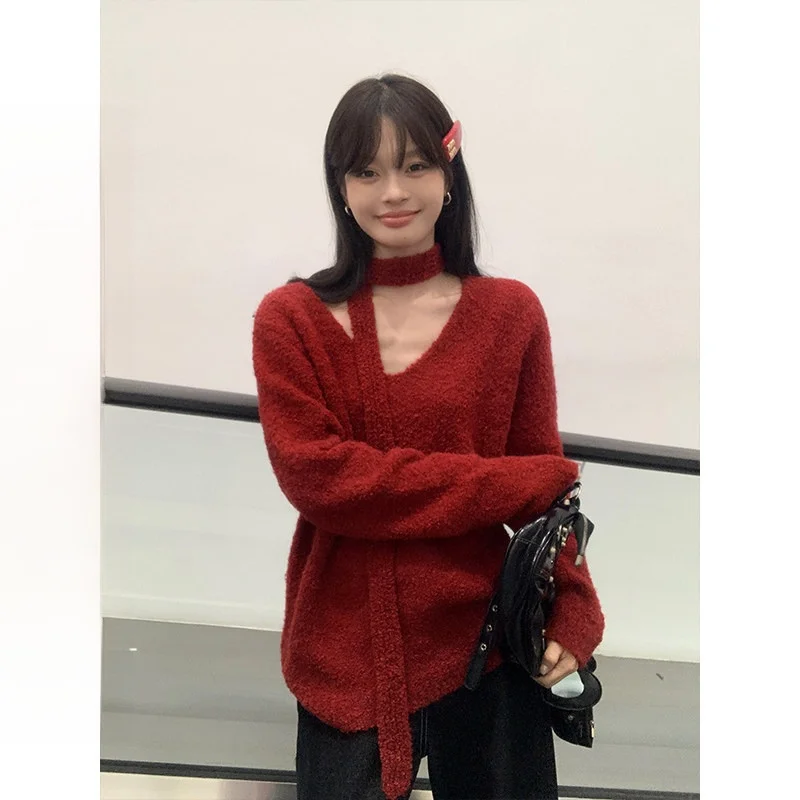 Loose V-Ne Sweater with Scarf by Song Zhengen Spring Season Women's Comfortable Long Sve Thermal Knitwear Casual Loose Fit
Loose V-Ne Sweater with Scarf by Song Zhengen Spring Season Women's Comfortable Long Sve Thermal Knitwear Casual Loose Fit