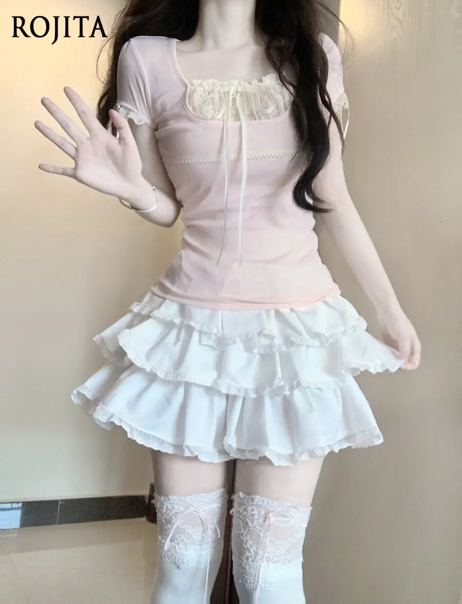Summer New Thin U-neck Lace Ballet T-shirt Women's Design Sense Sweet Sister Short-sleeved Cotton Top Women
Summer New Thin U-neck Lace Ballet T-shirt Women's Design Sense Sweet Sister Short-sleeved Cotton Top Women