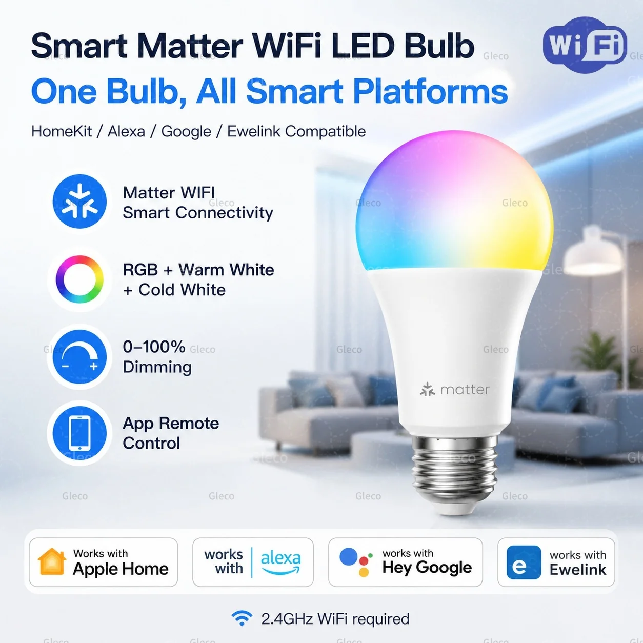 Matter Wifi E27 Smart Bulb RGB+WW+CW Dimmable GU10 E14 Led Light Bulb Spotlights Candle Lamp For Alexa Google Home Ewelink APP
Matter Wifi E27 Smart Bulb RGB+WW+CW Dimmable GU10 E14 Led Light Bulb Spotlights Candle Lamp For Alexa Google Home Ewelink APP