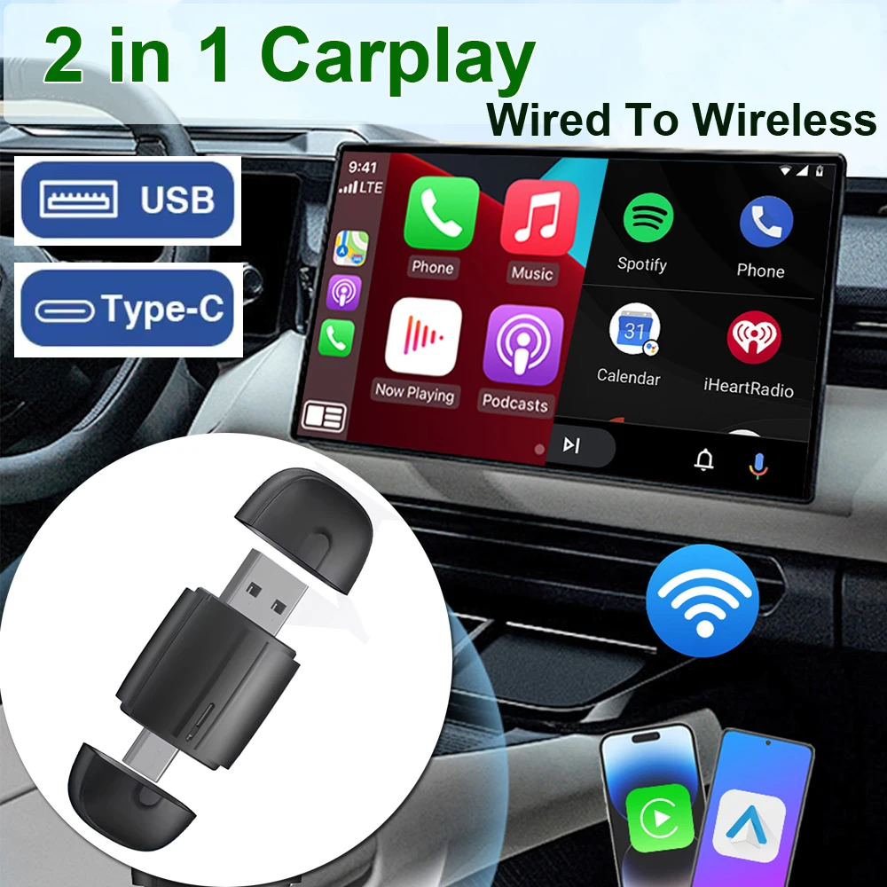 2in1 Wireless CarPlay Dongle Wired to Wireless For Android Auto Car Radio Type-C USB Plug and Play Car Wirless Adapter
2in1 Wireless CarPlay Dongle Wired to Wireless For Android Auto Car Radio Type-C USB Plug and Play Car Wirless Adapter