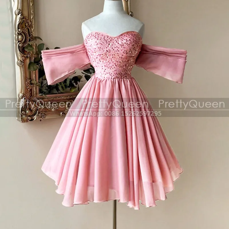 Bling Sequined Short Bridesmaid Dresses A Line Off Shoulder Customized Mini Wedding Party Dress For Women
Bling Sequined Short Bridesmaid Dresses A Line Off Shoulder Customized Mini Wedding Party Dress For Women
