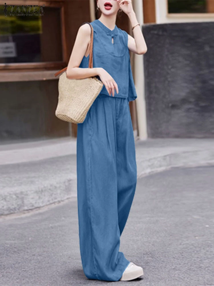 Women Pant Sets ZANZEA 2025 Fashion Elegant Summer Two-piece Outfits Casual Solid Matching Sets Sleeveless Tops and Long Pants
Women Pant Sets ZANZEA 2025 Fashion Elegant Summer Two-piece Outfits Casual Solid Matching Sets Sleeveless Tops and Long Pants