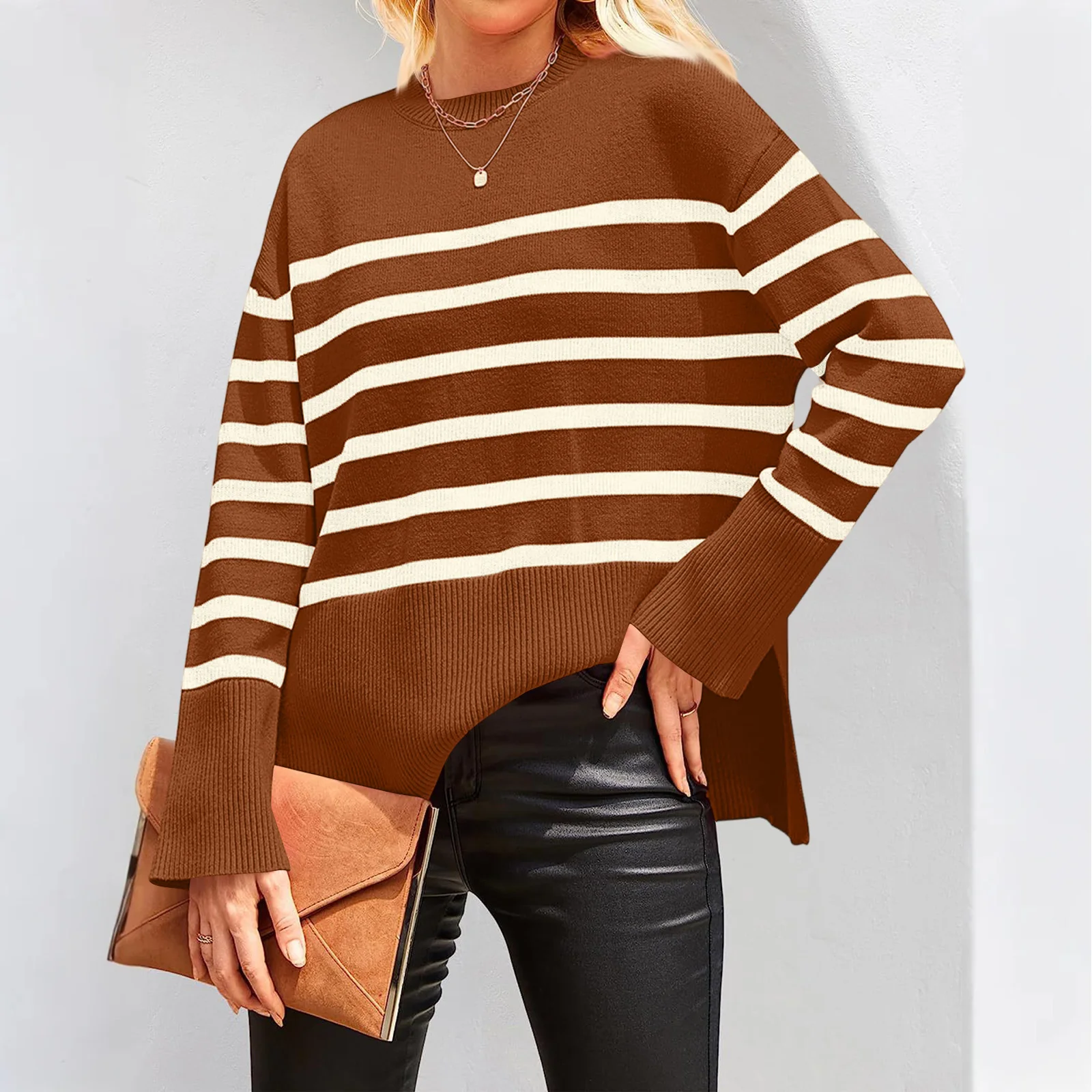 Women'S Casual Striped Loose Round Neck Pullover Sweater Ropa De Mujer Sweater De Mujer Clothes For Woman свитера женские
Women'S Casual Striped Loose Round Neck Pullover Sweater Ropa De Mujer Sweater De Mujer Clothes For Woman свитера женские