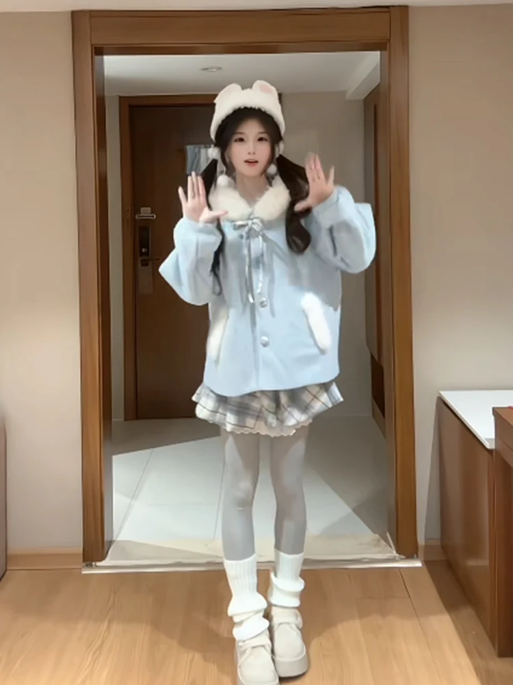 Blue Cute Sweet ort Plaid Woolen Coat Women's Faion Winter Warm Polyester Fiber Casual Sle No Brand Registered Trademark
Blue Cute Sweet ort Plaid Woolen Coat Women's Faion Winter Warm Polyester Fiber Casual Sle No Brand Registered Trademark