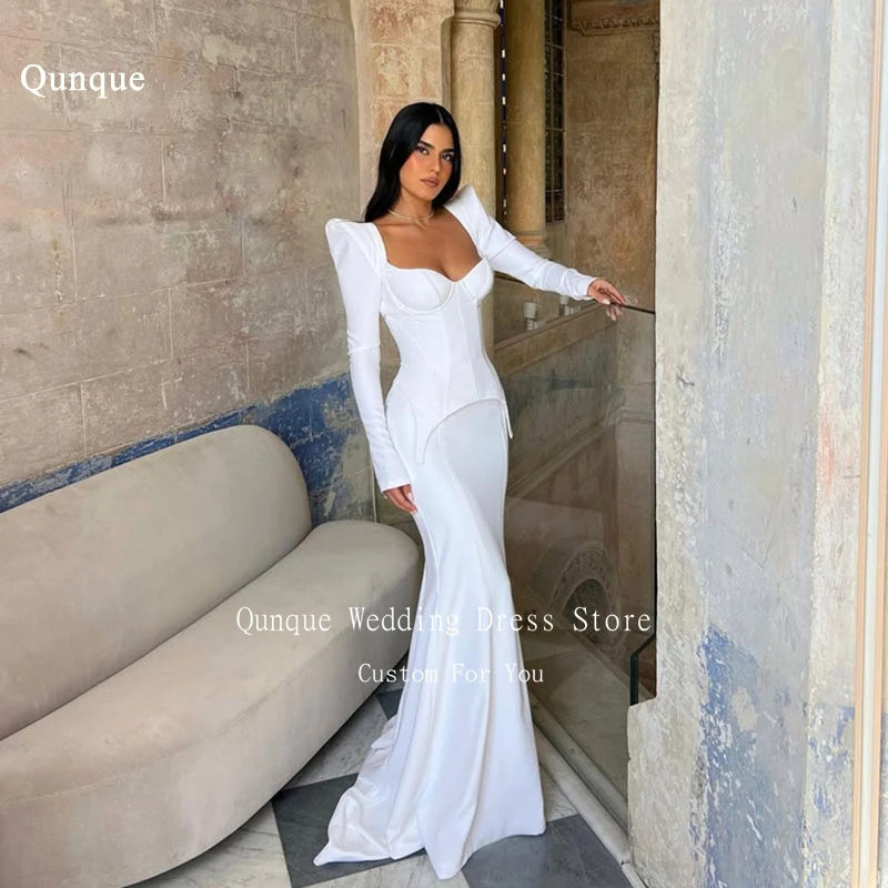 Qunque Sheath Mermaid Wedding Dress Women White Satin Long Sleeves Sweethert Robe De Mariage Femme Corset Bride Dress Customized
Qunque Sheath Mermaid Wedding Dress Women White Satin Long Sleeves Sweethert Robe De Mariage Femme Corset Bride Dress Customized