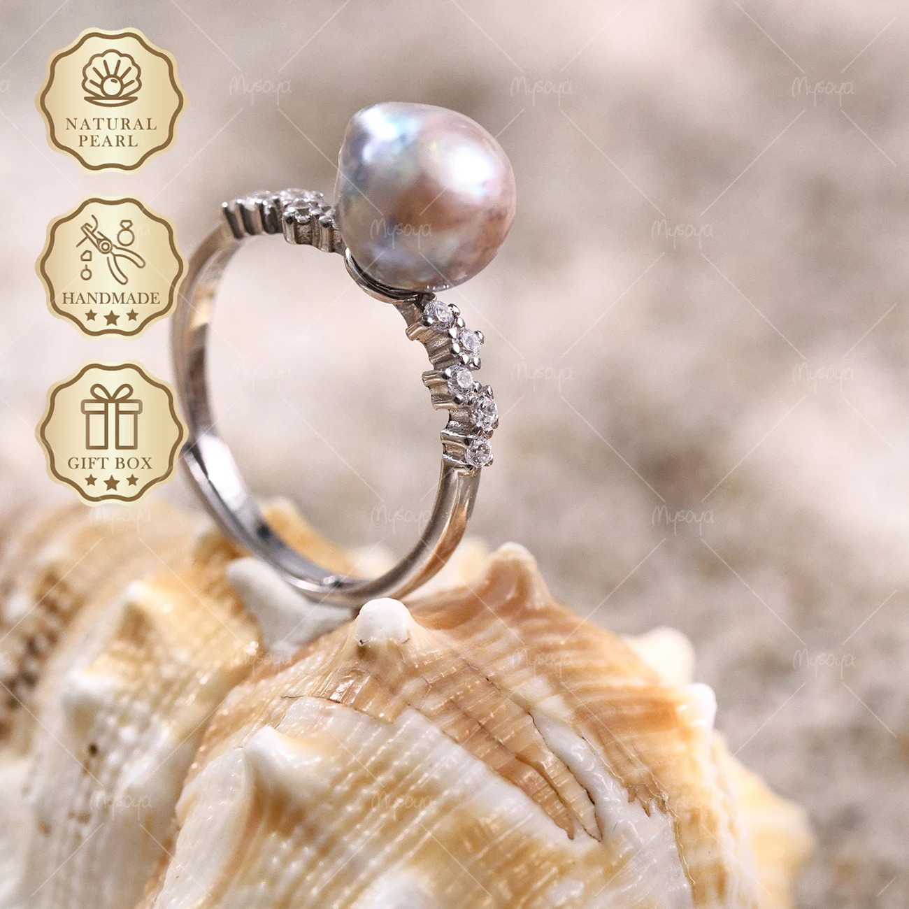 MYSOYA Blue Gray Baroque Akoya Pearl Open Ring 8.5-9mm, Gift Box, Birthday Jewelry for Women S310
MYSOYA Blue Gray Baroque Akoya Pearl Open Ring 8.5-9mm, Gift Box, Birthday Jewelry for Women S310