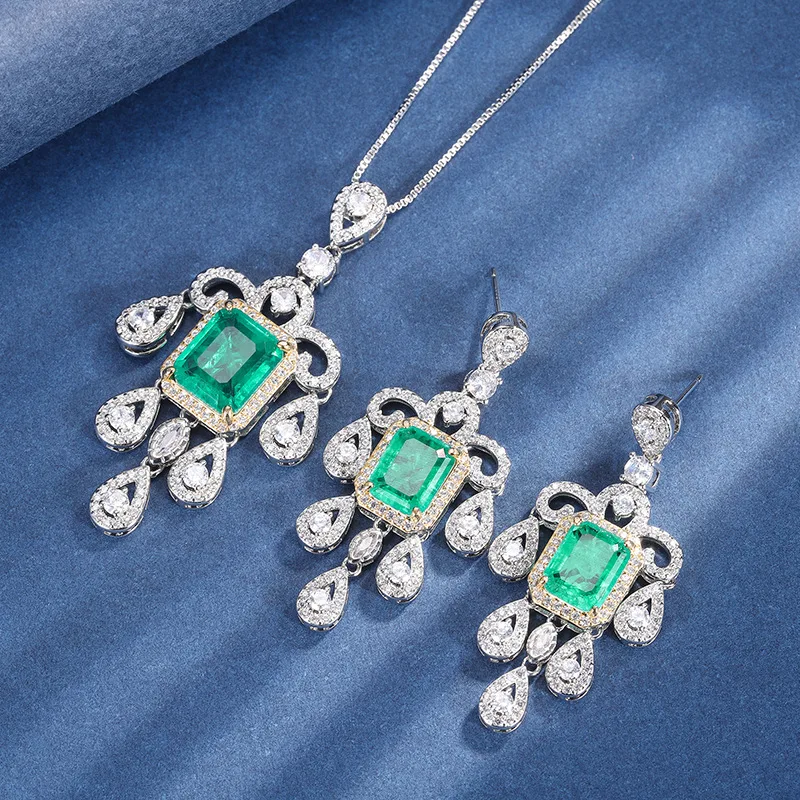 New European and American fashion emerald square earrings and pendant two-piece set for women
New European and American fashion emerald square earrings and pendant two-piece set for women