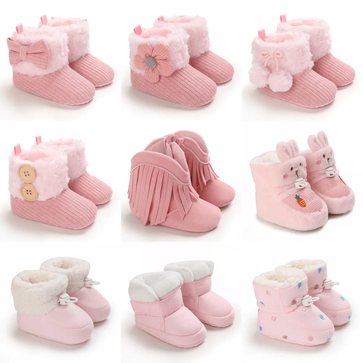 Winter baby girl's thick snow boots with plush cute pink furry cotton shoes warm non slip comfortable baby walking shoes
Winter baby girl's thick snow boots with plush cute pink furry cotton shoes warm non slip comfortable baby walking shoes