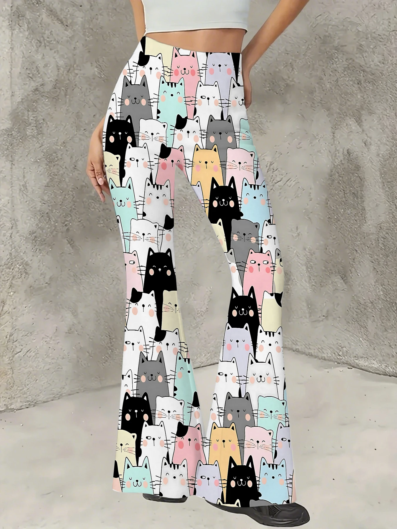 Retro Printed Flare Pants Women High Waist Polyester Knit Bell Bottom Trousers
Retro Printed Flare Pants Women High Waist Polyester Knit Bell Bottom Trousers