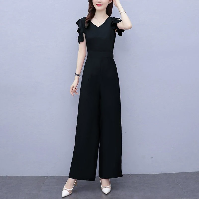 Faionable Chiffon Wide Leg Jumpsuit Set Women's Summer Long High Waist Bordered Sve One-Piece Suit Korean Sle Commute
Faionable Chiffon Wide Leg Jumpsuit Set Women's Summer Long High Waist Bordered Sve One-Piece Suit Korean Sle Commute