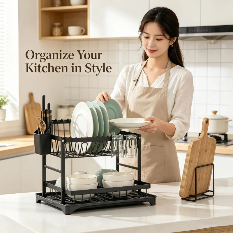 Premium 2 Tier Metal Dish Drainer Rack Large Rustproof with Drainboard Cutting Board Holder Kitchen Countertop Organizer
Premium 2 Tier Metal Dish Drainer Rack Large Rustproof with Drainboard Cutting Board Holder Kitchen Countertop Organizer