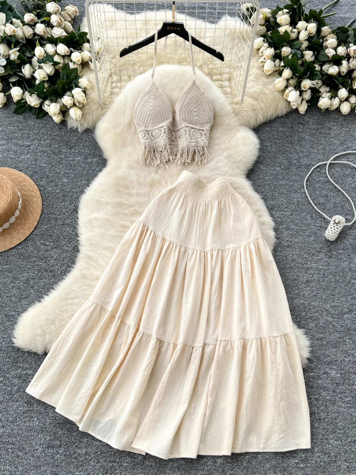 Bohemian Holiday Beach Two Piece Suit For Women Spring Summer Knitted Tassels Top And High Waist Long Skirt 2 Piece Sets Outfit
Bohemian Holiday Beach Two Piece Suit For Women Spring Summer Knitted Tassels Top And High Waist Long Skirt 2 Piece Sets Outfit