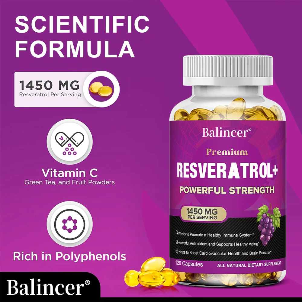 Trans-Resveratrol Complex Capsules with Green Tea, Grape, Antioxidant Support Brain, Joint, Cardiovascular & Immune System
Trans-Resveratrol Complex Capsules with Green Tea, Grape, Antioxidant Support Brain, Joint, Cardiovascular & Immune System