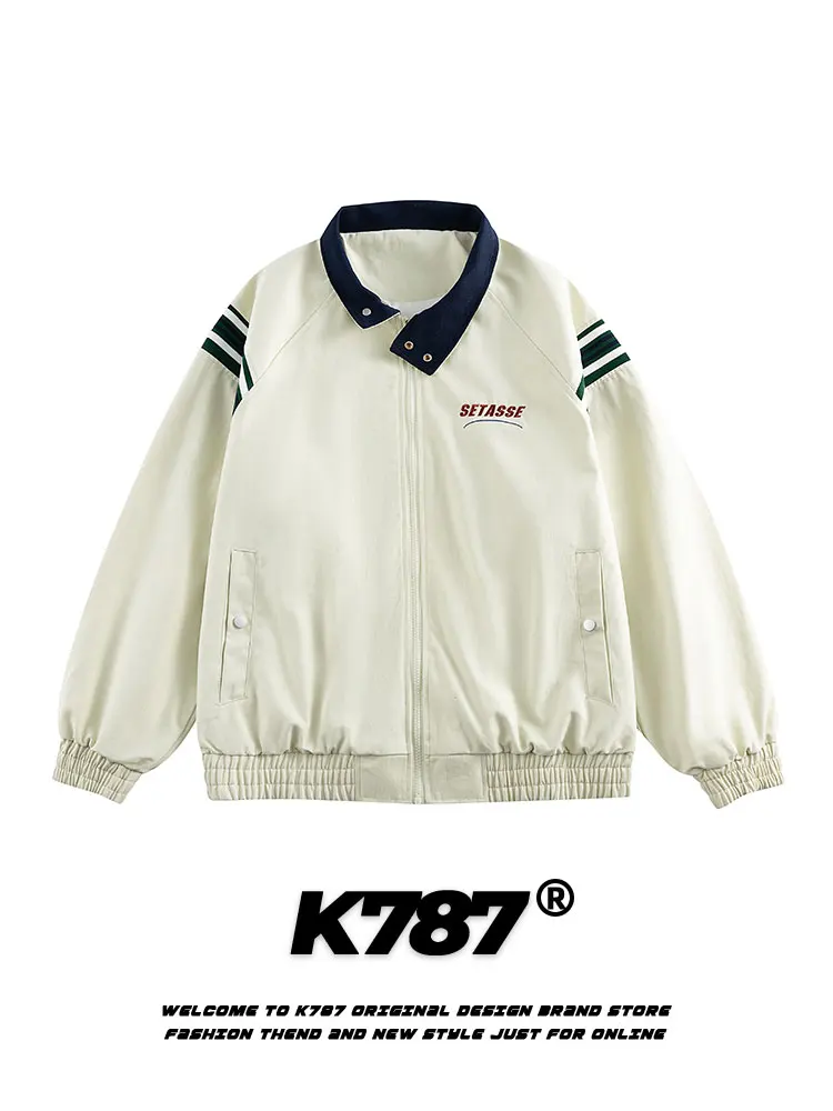 K787 American Retro Striped Embroidery Stand Collar Jaet Spring 2025 Streetwear ex Workwear Outerwear Cotton Polyester
K787 American Retro Striped Embroidery Stand Collar Jaet Spring 2025 Streetwear ex Workwear Outerwear Cotton Polyester