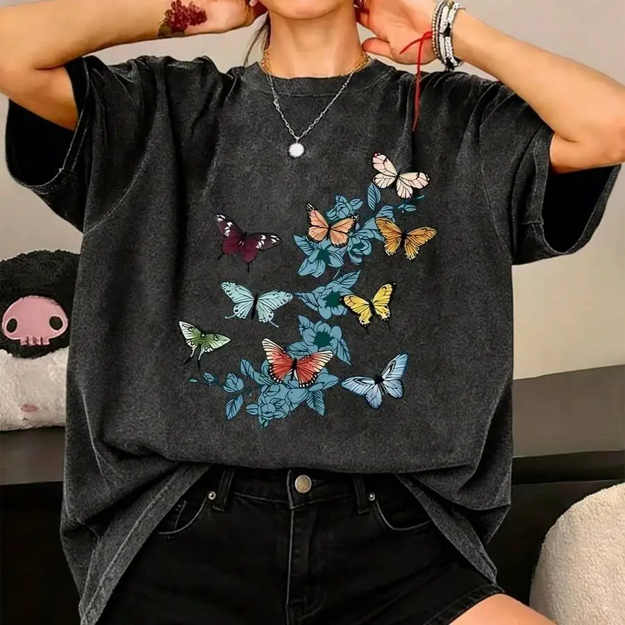 Womens Vintage Washed Butterfly Floral Graphic T-Shirt Dark Grey Streetwear Top
Womens Vintage Washed Butterfly Floral Graphic T-Shirt Dark Grey Streetwear Top