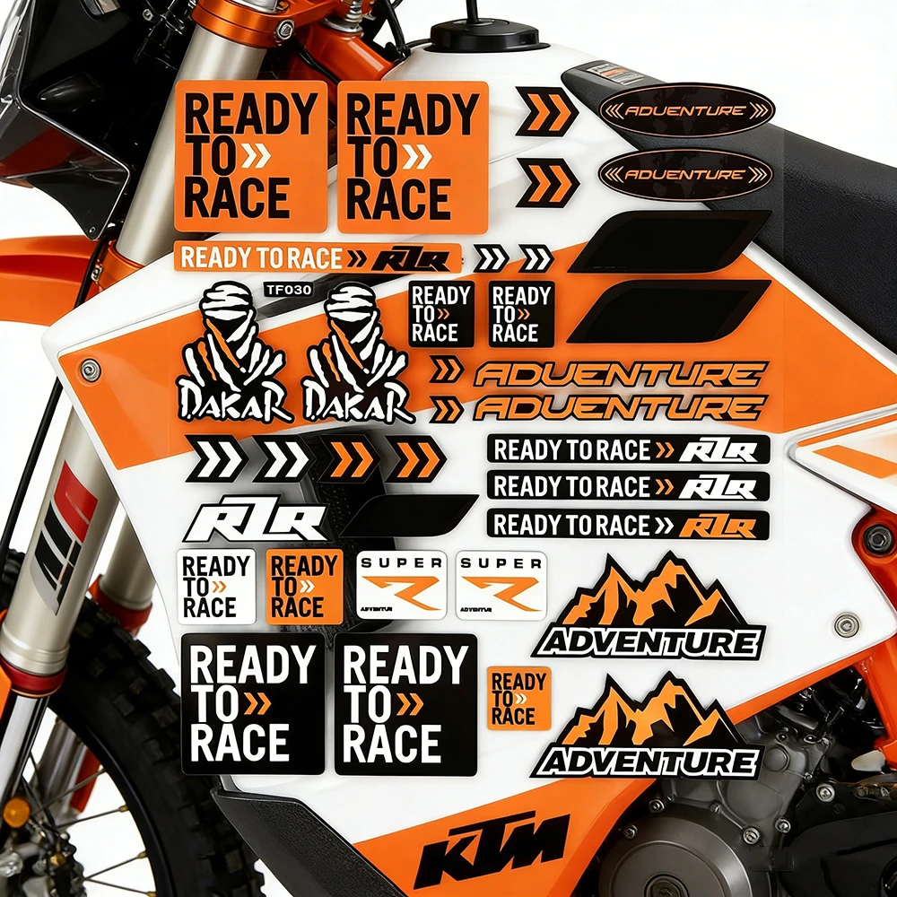 KTM Ready To Race Motorcycle Stickers, Adventure Decal Kit, Waterproof Vinyl Graphics for KTM EXC SX SXF ADV Enduro
KTM Ready To Race Motorcycle Stickers, Adventure Decal Kit, Waterproof Vinyl Graphics for KTM EXC SX SXF ADV Enduro