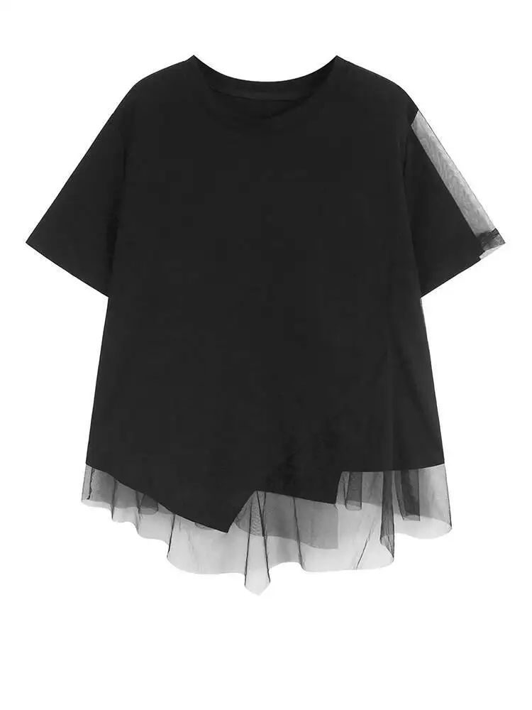 Black Mesh Women Irregular Spliced Big Size T-shirt New Round Neck Short Sleeve Fashion Spring Summer 2026 KIZ5
Black Mesh Women Irregular Spliced Big Size T-shirt New Round Neck Short Sleeve Fashion Spring Summer 2026 KIZ5