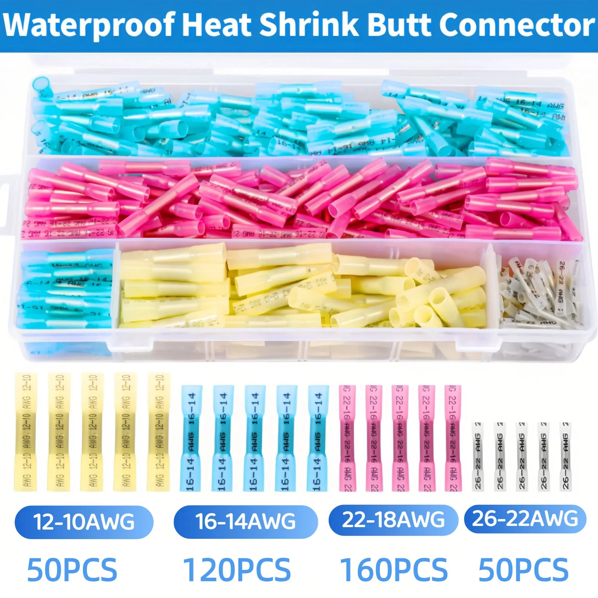 380 Pcs Waterproof Insulated Butt Wire Connector Wear Resistant Seal Heat Shrink Crimp Terminals Kit for Boat Car RV LED Light
380 Pcs Waterproof Insulated Butt Wire Connector Wear Resistant Seal Heat Shrink Crimp Terminals Kit for Boat Car RV LED Light