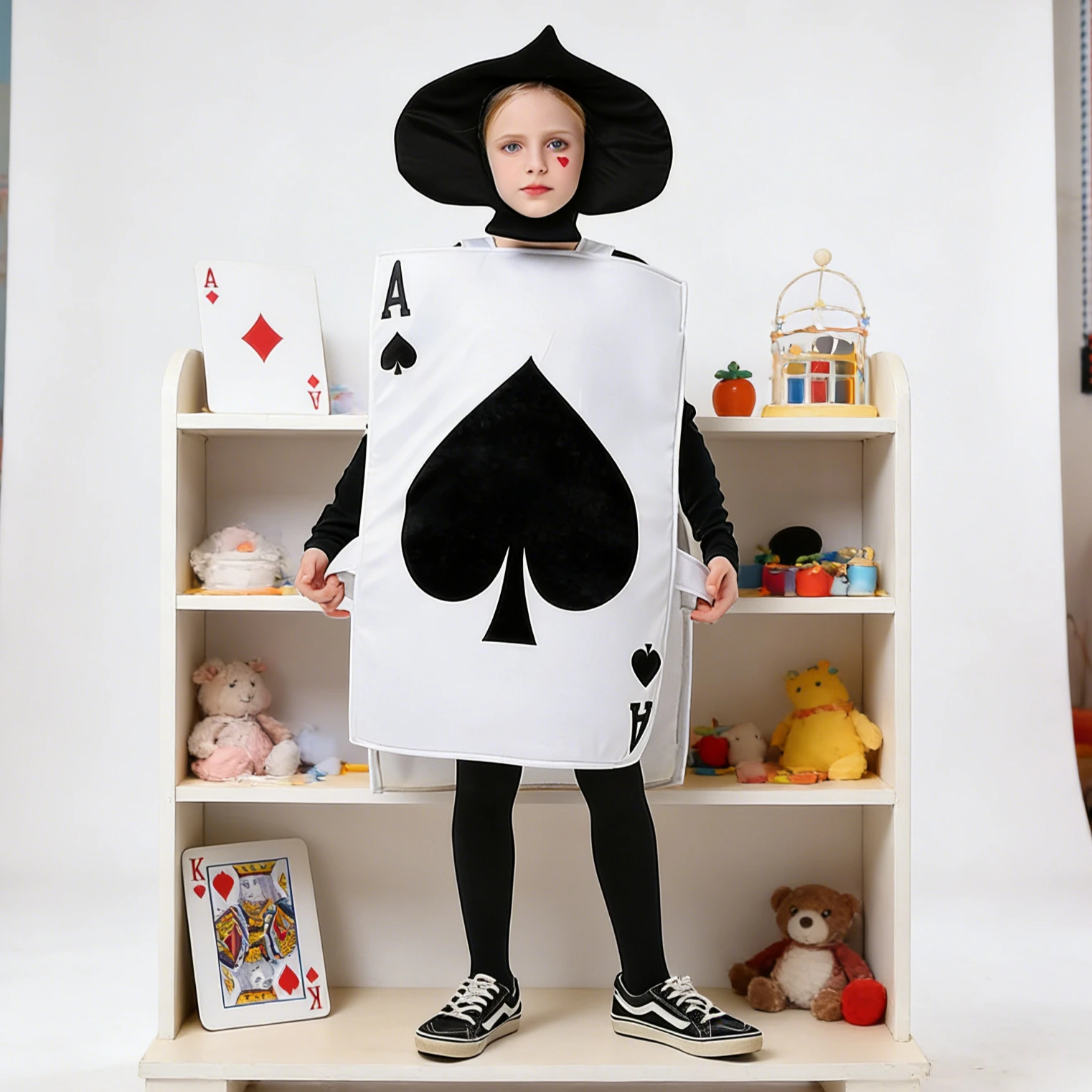 Kids Costume Playing Card Ace of Spades Outfit for Children Day Stage Performance and Theme Party Wear
Kids Costume Playing Card Ace of Spades Outfit for Children Day Stage Performance and Theme Party Wear