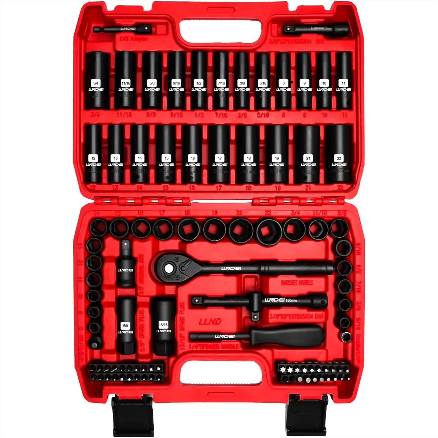 3/8" Drive Impact Socket Set, 95 Piece, Metric & SAE, CR-V Steel Deep & Shallow, Ratchet, Bits
3/8" Drive Impact Socket Set, 95 Piece, Metric & SAE, CR-V Steel Deep & Shallow, Ratchet, Bits