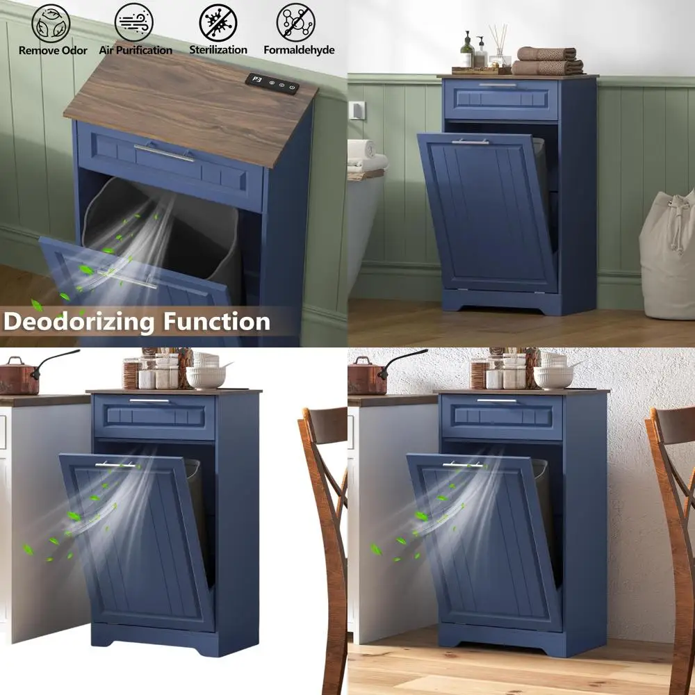 10 Gallon Wooden Trash Bin Cabinet with Deodorizing Feature, Storage Drawer, Ideal for Kitchen, Laundry, and Bathroom, Blue
10 Gallon Wooden Trash Bin Cabinet with Deodorizing Feature, Storage Drawer, Ideal for Kitchen, Laundry, and Bathroom, Blue