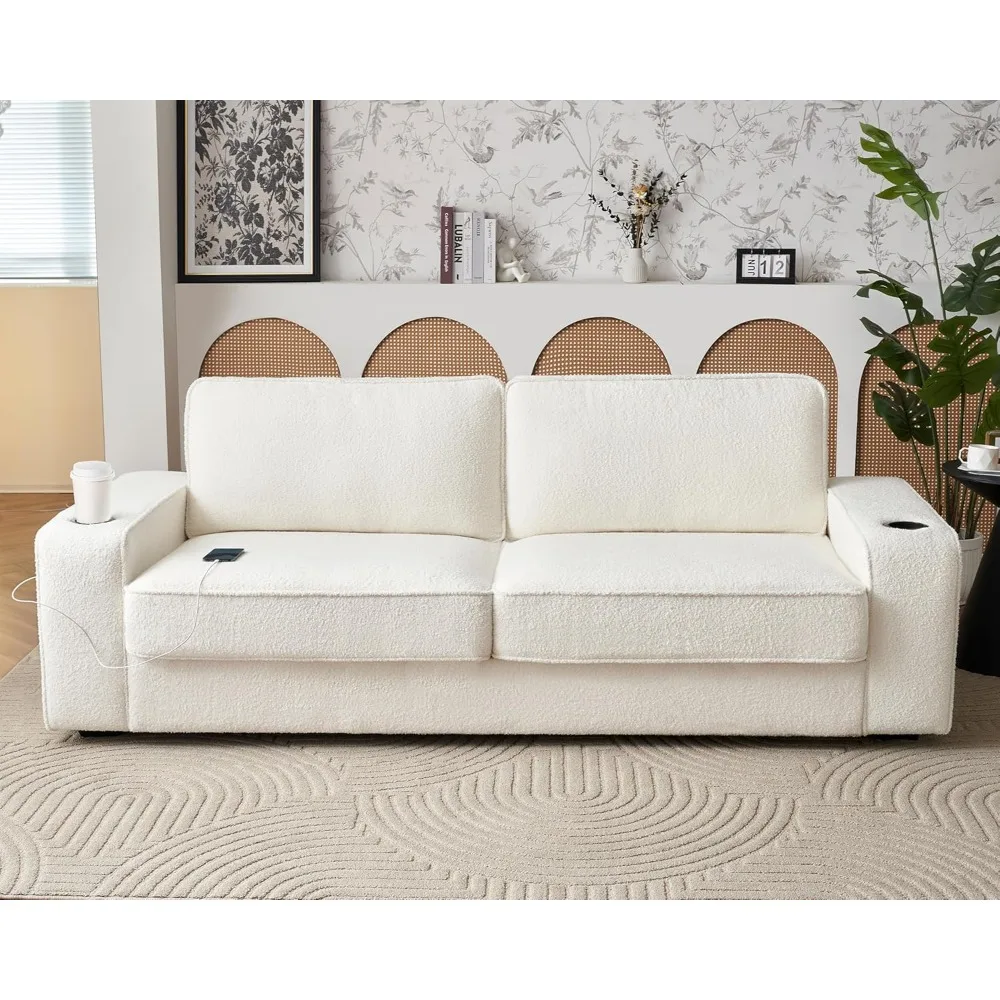 Modern Sofa, 89in Comfy Couch with Cup Holders & USB Charging Ports, Offwhite Bouclé Couch- Deep Seat Sofa Couch for Living Room
Modern Sofa, 89in Comfy Couch with Cup Holders & USB Charging Ports, Offwhite Bouclé Couch- Deep Seat Sofa Couch for Living Room